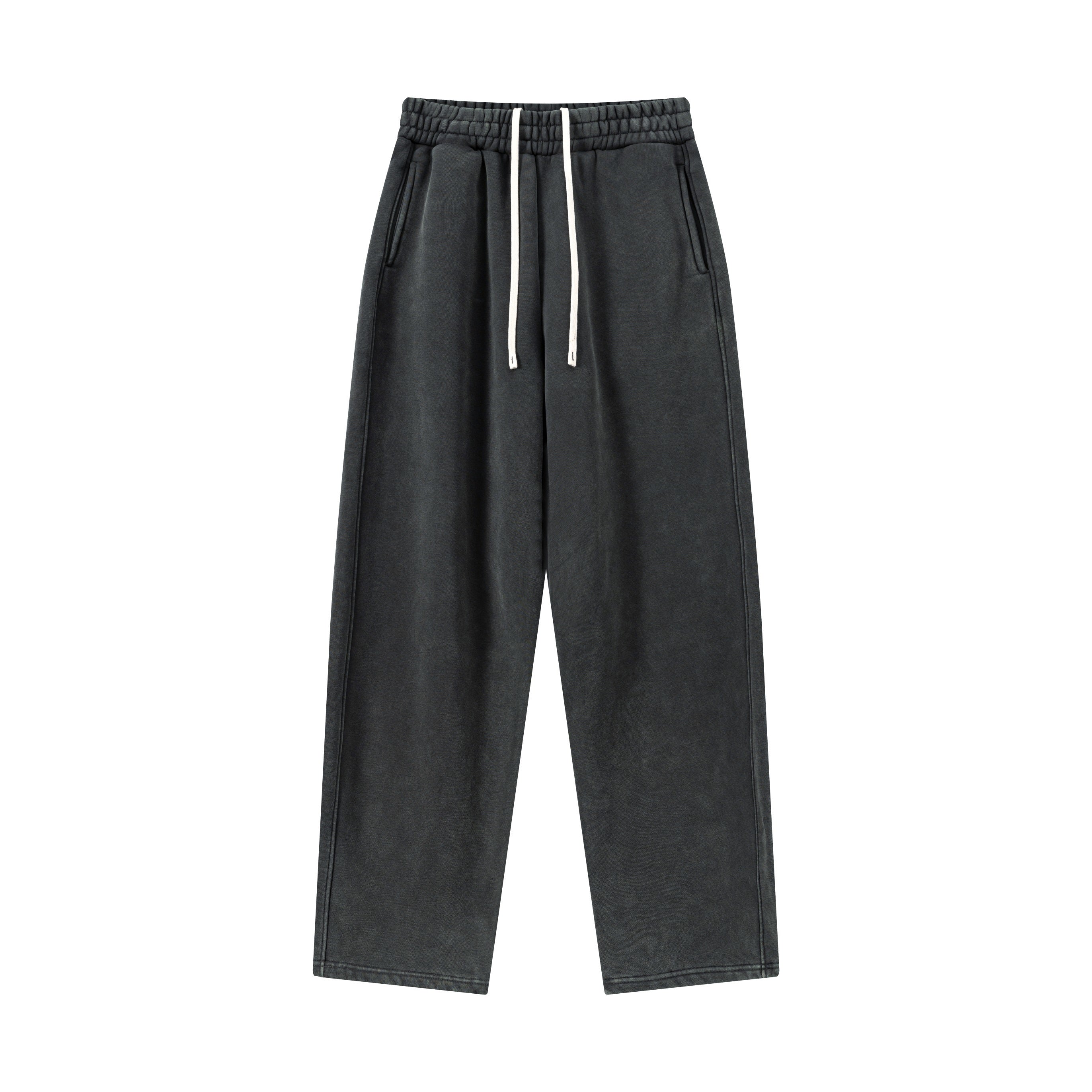 400GSM Men’s Vintage-Wash Scythe-Cut Barrel Pants Vintage Dark Grey