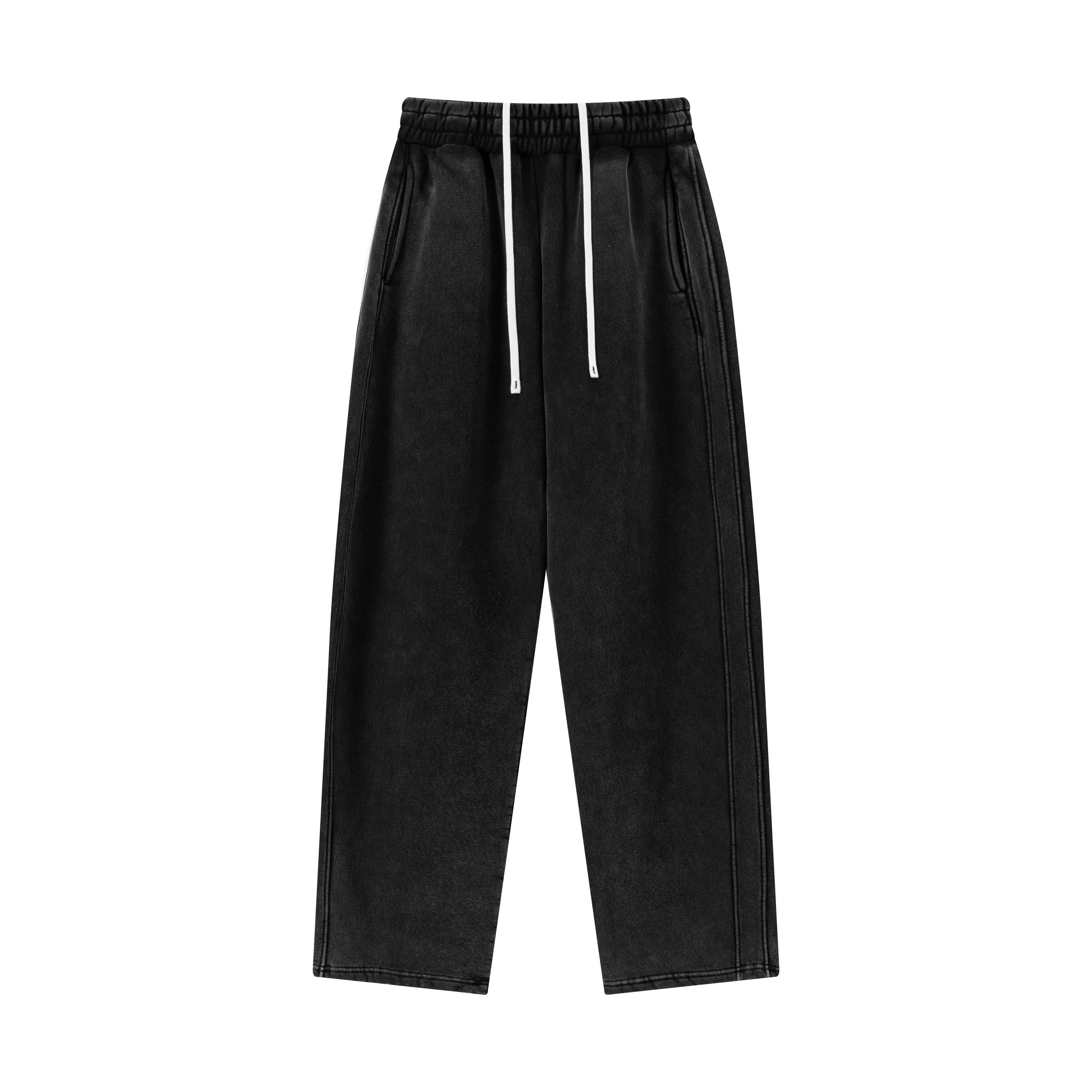 400GSM Men’s Vintage-Wash Scythe-Cut Barrel Pants Vintage Black