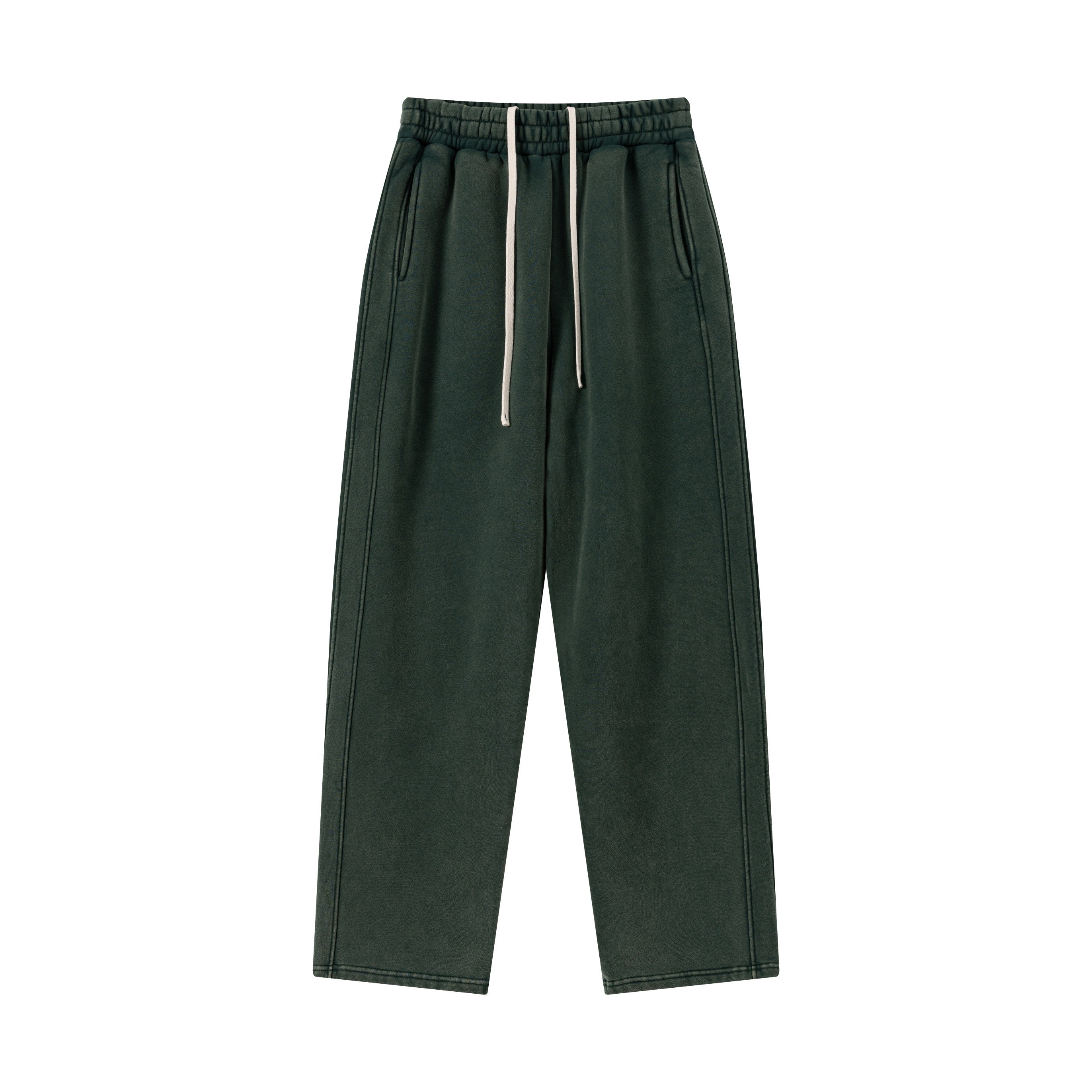 400GSM Men’s Vintage-Wash Scythe-Cut Barrel Pants Vintage Emerald Green