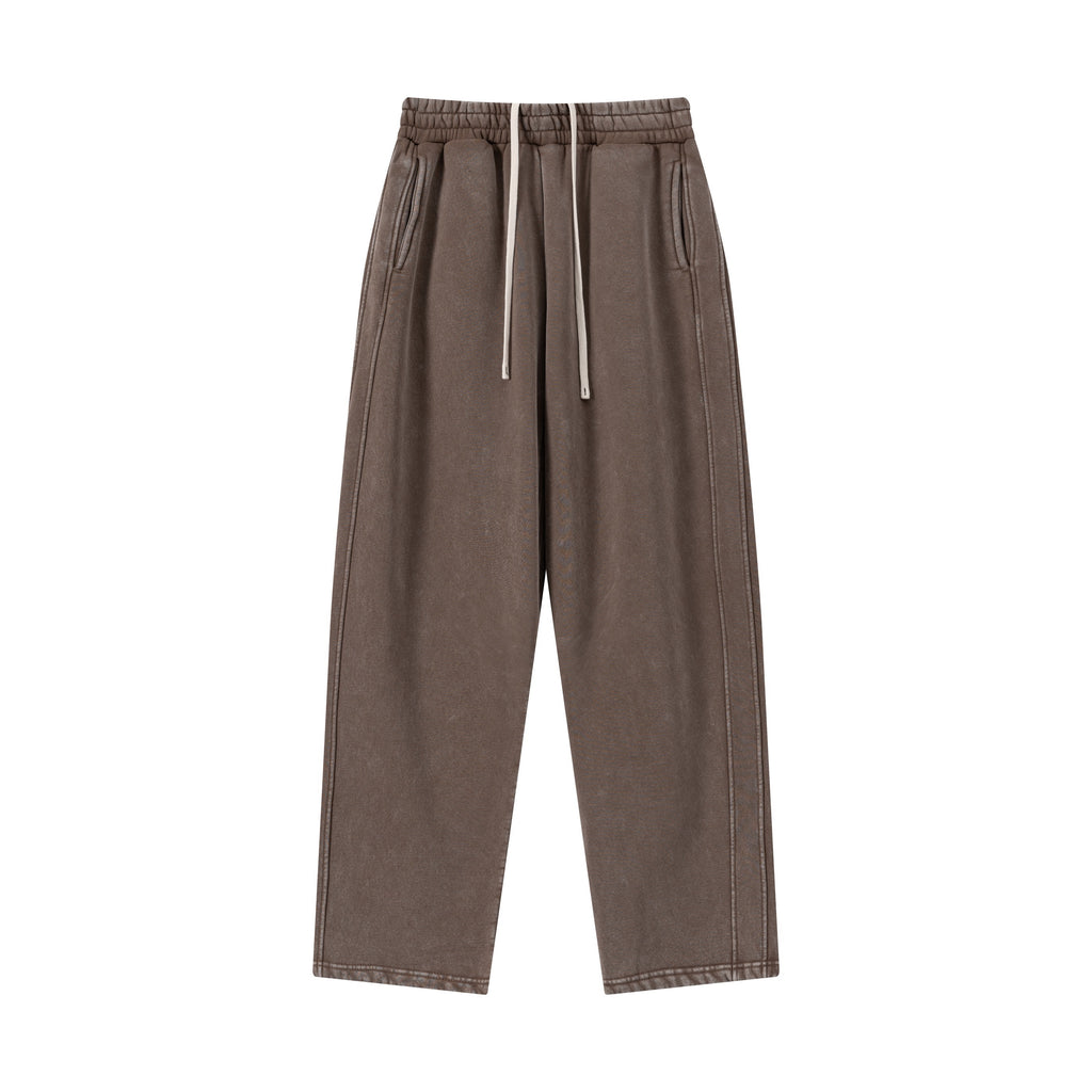 400GSM Men’s Vintage-Wash Scythe-Cut Barrel Pants Vintage Dark Brown
