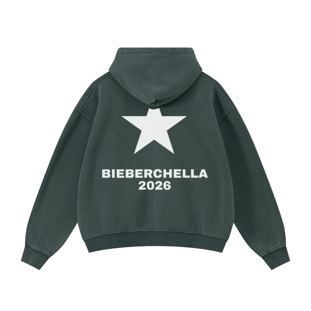 400GSM Unisex Vintage-Wash Boxy-Fit Zip-Up Hoodie Vintage Moss Green
