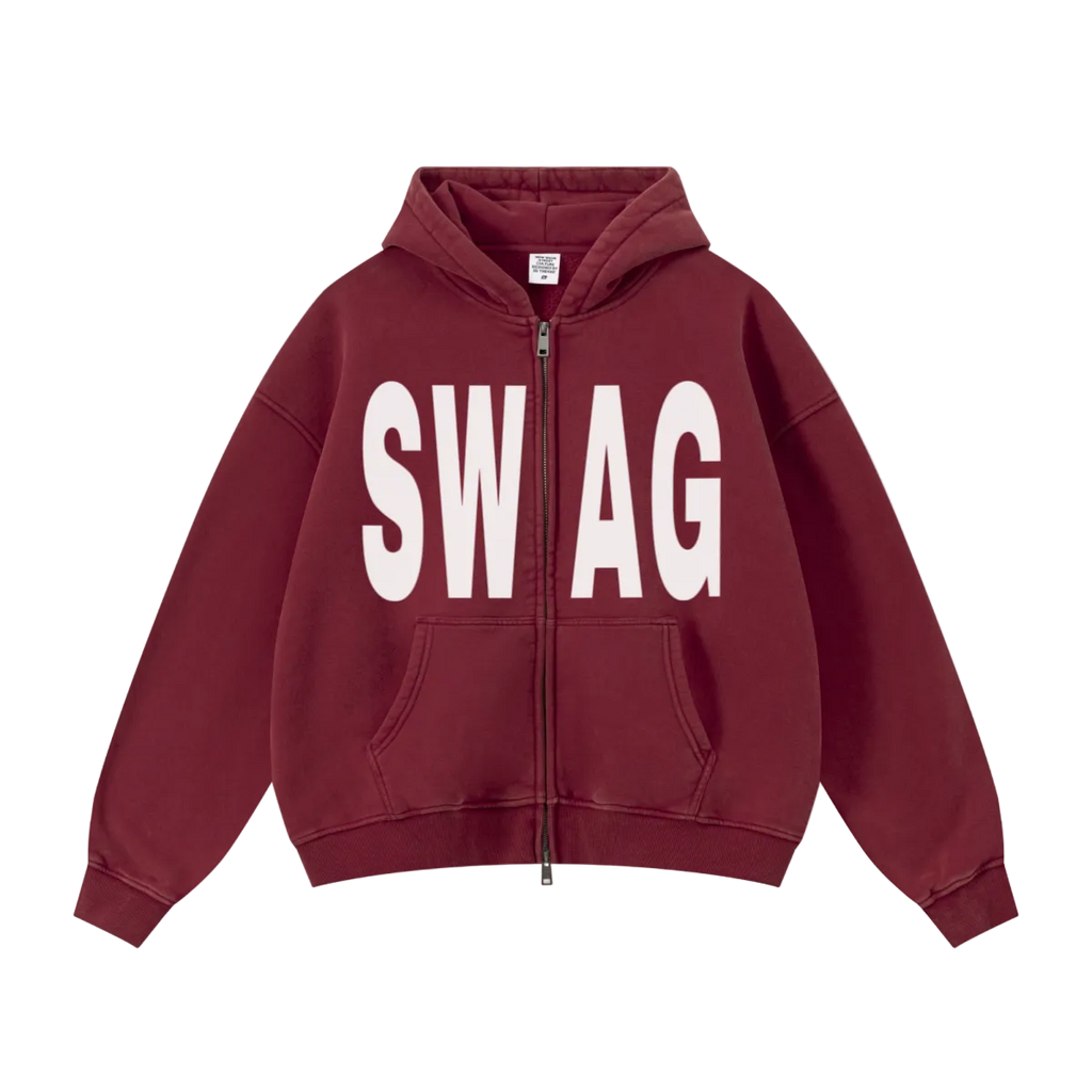 400GSM Unisex Vintage-Wash Boxy-Fit Zip-Up Hoodie Vintage Red