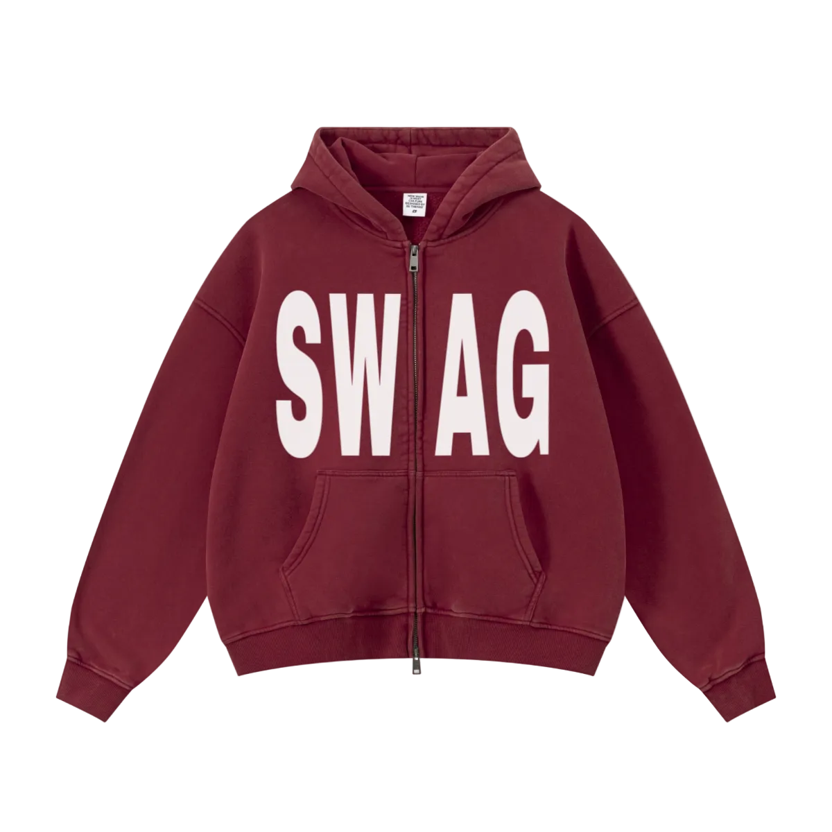 400GSM Unisex Vintage-Wash Boxy-Fit Zip-Up Hoodie Vintage Red