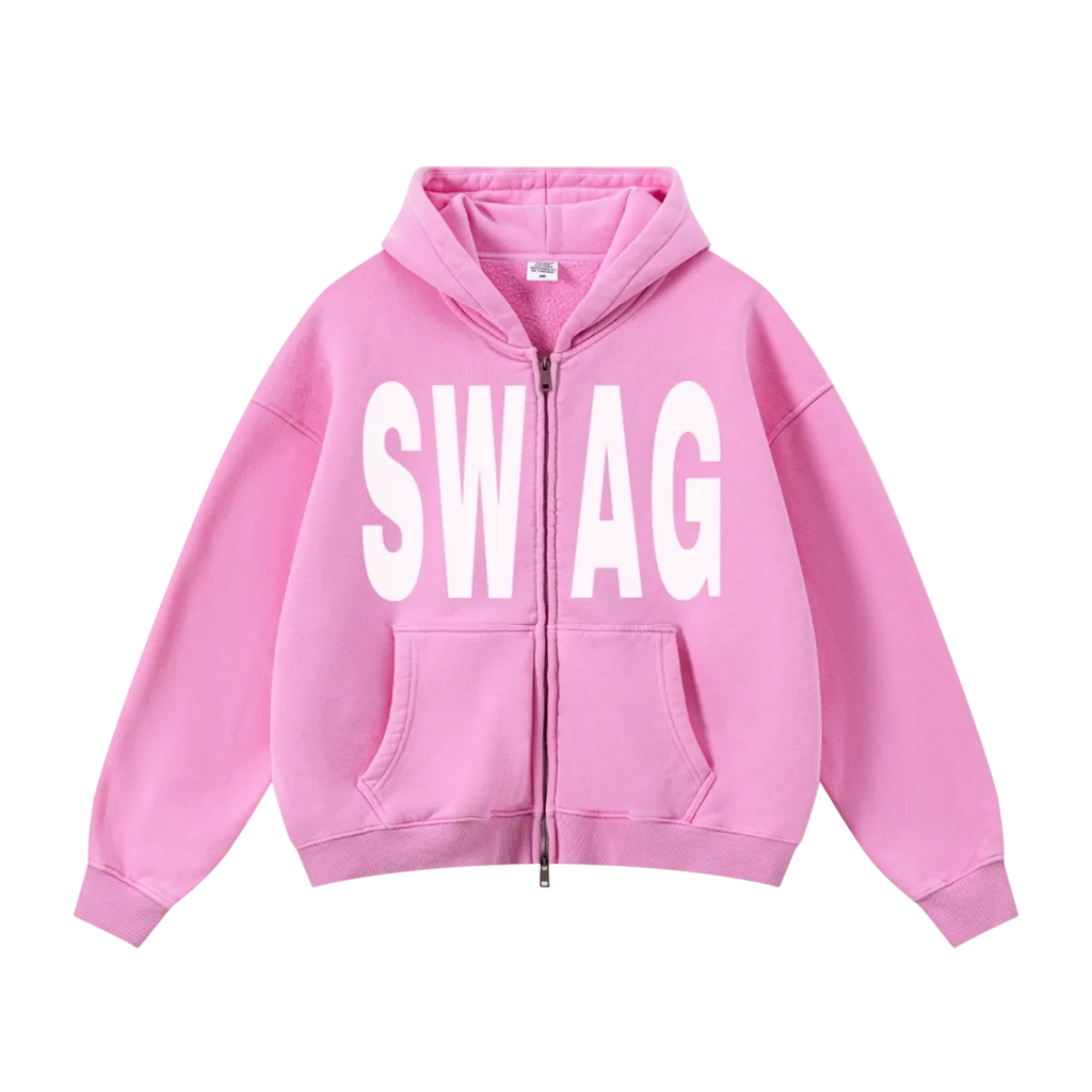400GSM Unisex Vintage-Wash Boxy-Fit Zip-Up Hoodie Vintage Peach Pink