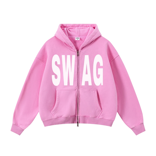 400GSM Unisex Vintage-Wash Boxy-Fit Zip-Up Hoodie Vintage Peach Pink