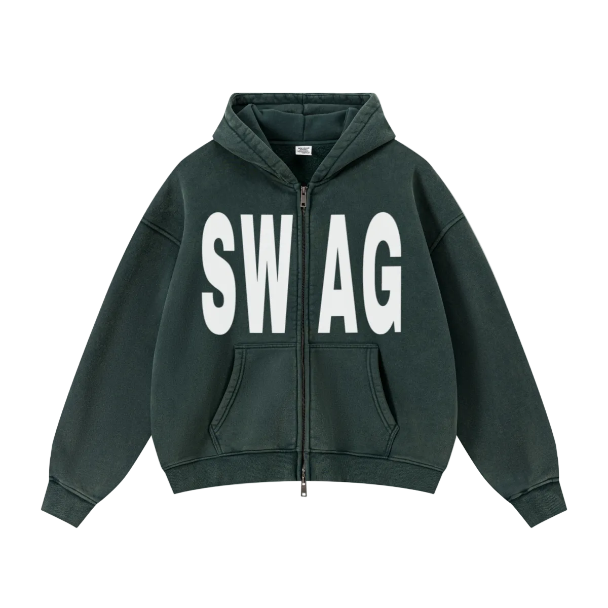 400GSM Unisex Vintage-Wash Boxy-Fit Zip-Up Hoodie Vintage Moss Green