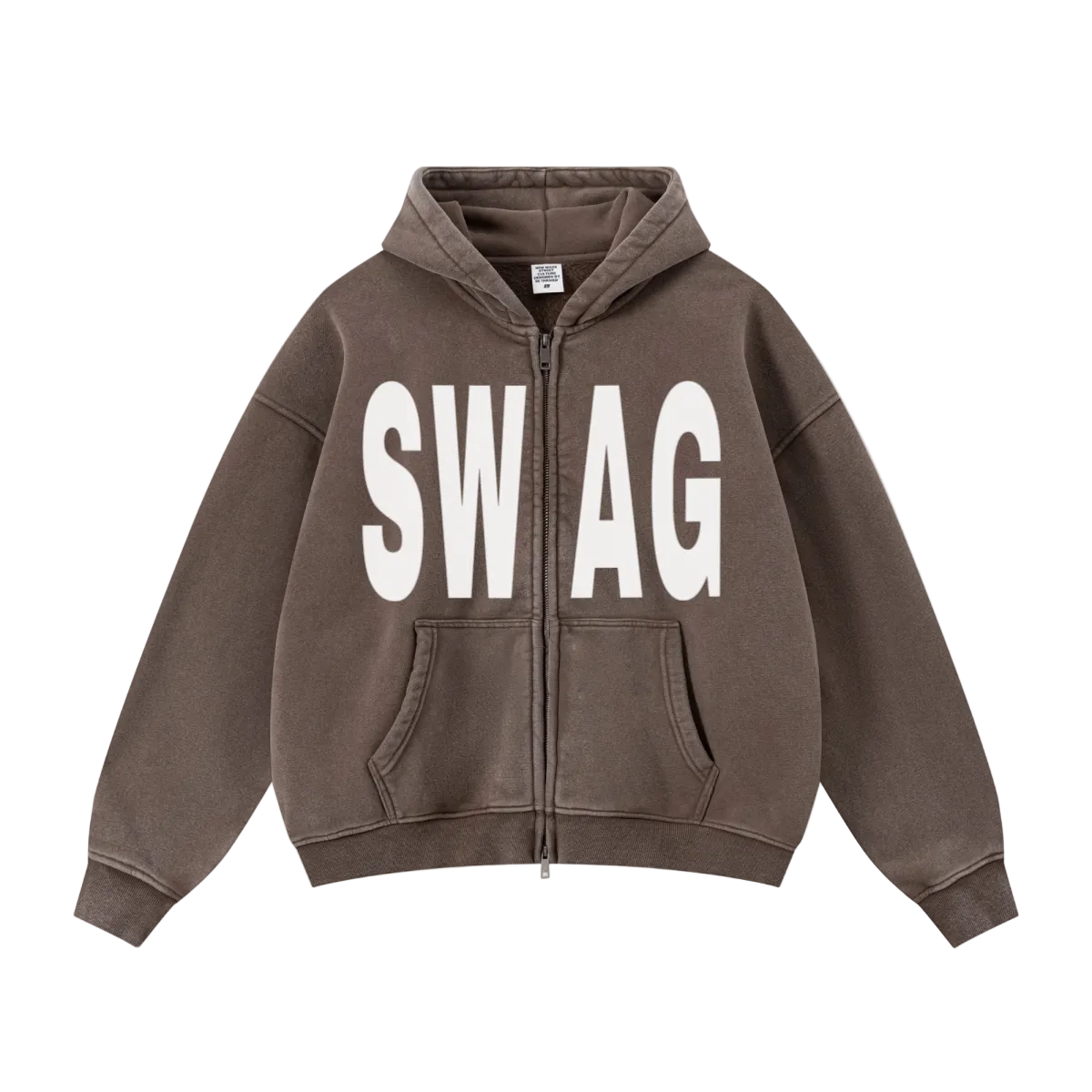 400GSM Unisex Vintage-Wash Boxy-Fit Zip-Up Hoodie Vintage Dark Brown