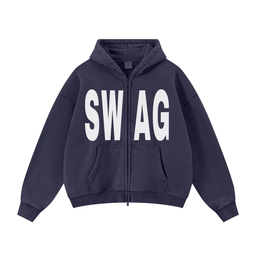 400GSM Unisex Vintage-Wash Boxy-Fit Zip-Up Hoodie Vintage Royal Blue