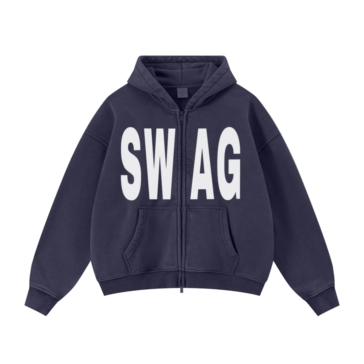 400GSM Unisex Vintage-Wash Boxy-Fit Zip-Up Hoodie Vintage Royal Blue