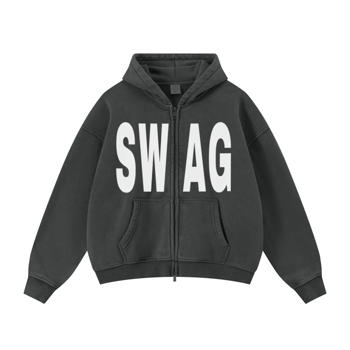 400GSM Unisex Vintage-Wash Boxy-Fit Zip-Up Hoodie Vintage Dark Grey