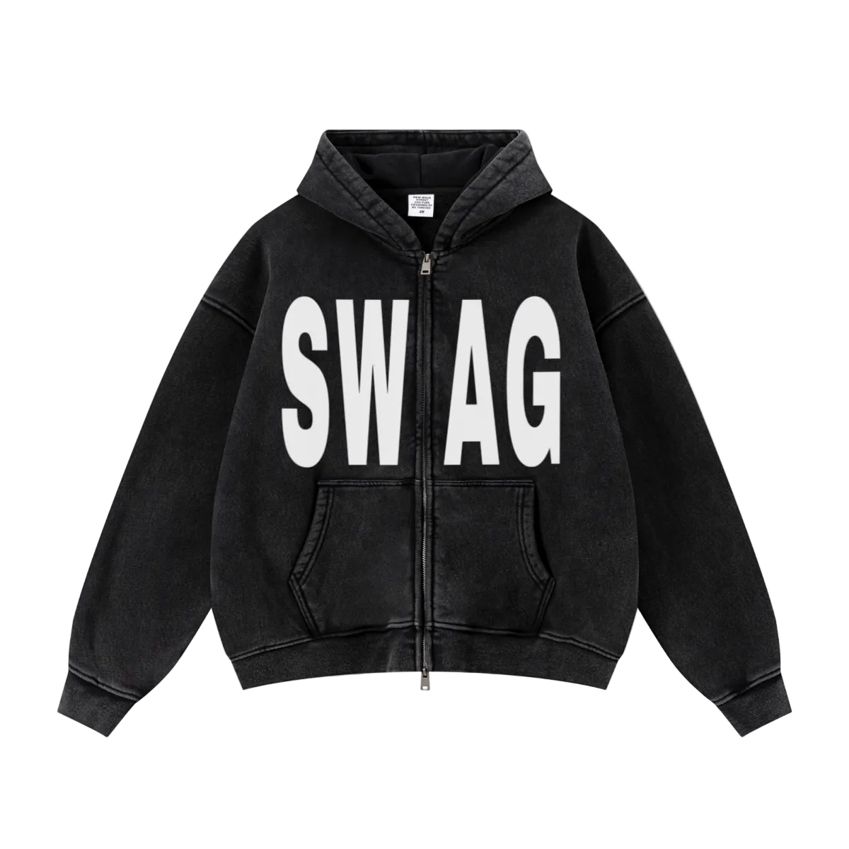 400GSM Unisex Vintage-Wash Boxy-Fit Zip-Up Hoodie Vintage Black