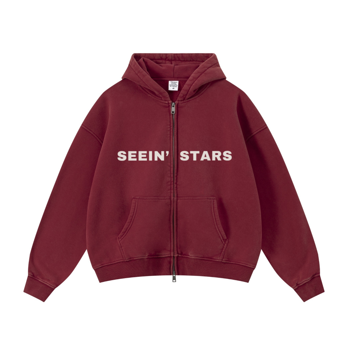 400GSM Unisex Vintage-Wash Boxy-Fit Zip-Up Hoodie Vintage Red